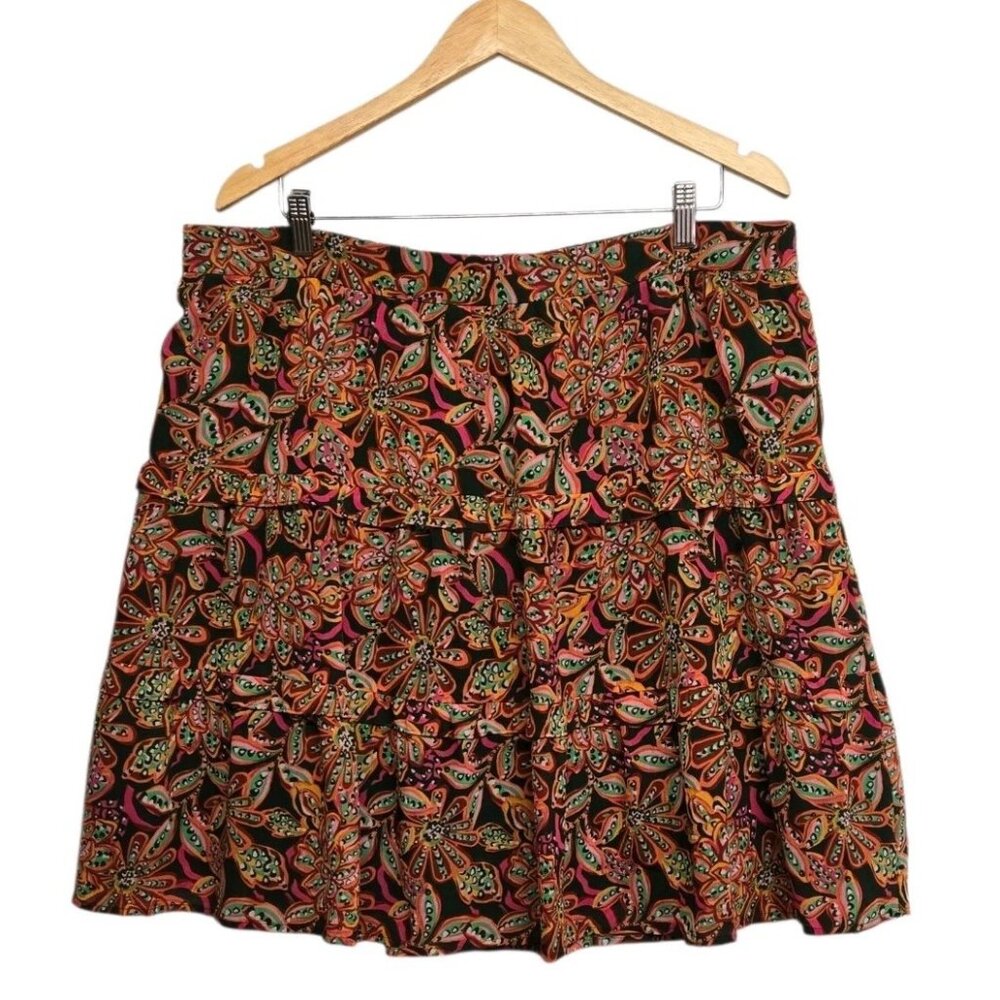 J. Crew Womens XXL Fern Canyon Print Tiered Pull On Skirt Elastic Back Waistband